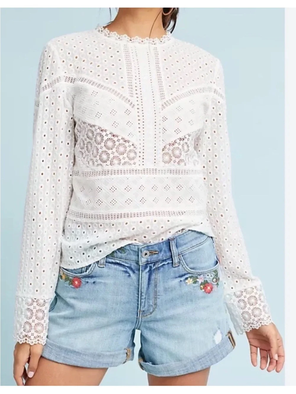 Anthropologie x James Coviello Burnham Lace Top White S Small Cottagecore